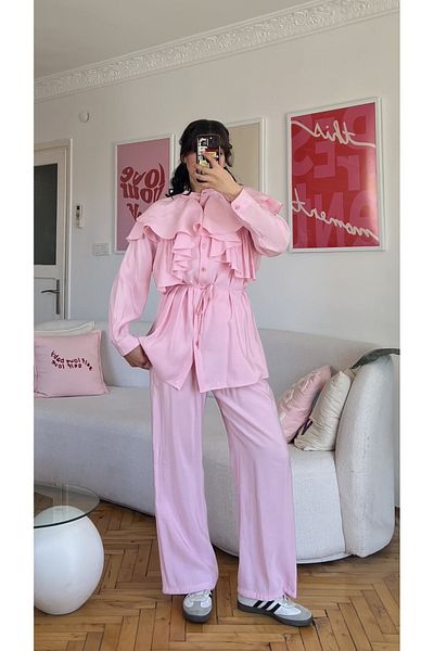 MYGİYİMİSTANBUL Modal Double Suit with Ruffle Kuaşklı