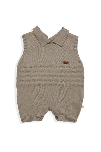 Uludağ Triko Beige Baby Boy Organic Cotton Zigzag Shorts Boy Jumpsuit