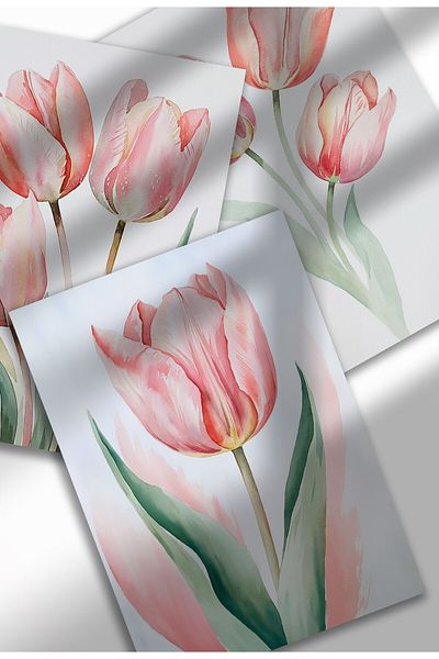 21mxm Set de 3 postere cu flori în acuarelă, artă botanică de perete, imprimeuri digitale pe pânză, model floral minimalist