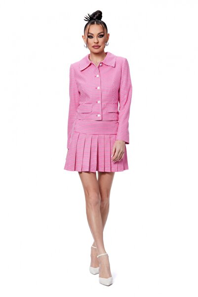 Atmosphere Fashion Jachetă scurtă roz în carouri