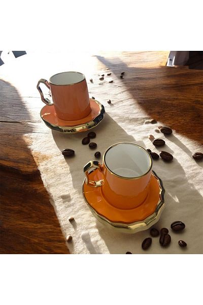 partridge store Gilded Porcelain Large Size Coffee Cup Set of 2