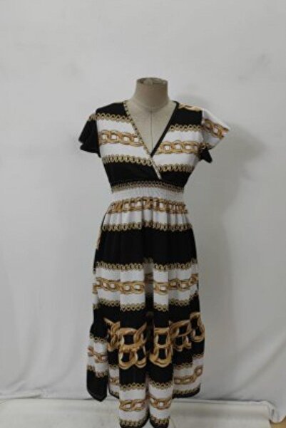 Mossta Πλεκτό φόρεμα από κρεπ με μοτίβο με διπλό λαιμόκοψη και μανίκια - αλυσίδα