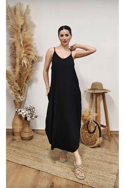 Butik Ayseba Women's Strap Back Knitted Italian Viscose Dress with Embroidery Detail