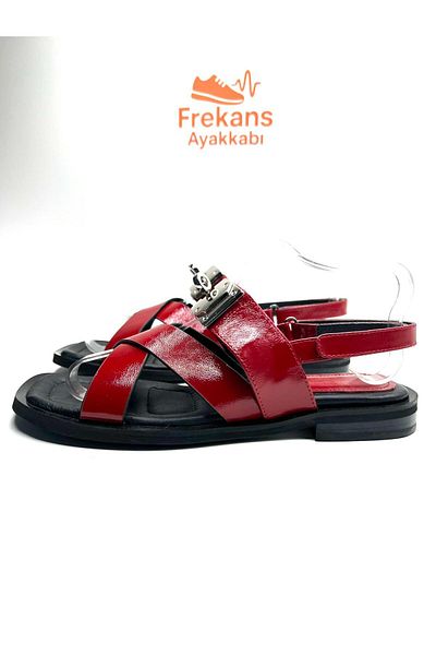 NEWGÜLTEKİN Genuine Leather Black Sandals with Buckle Moderen Design, Very Stylish Mdel with Adjustable Belt