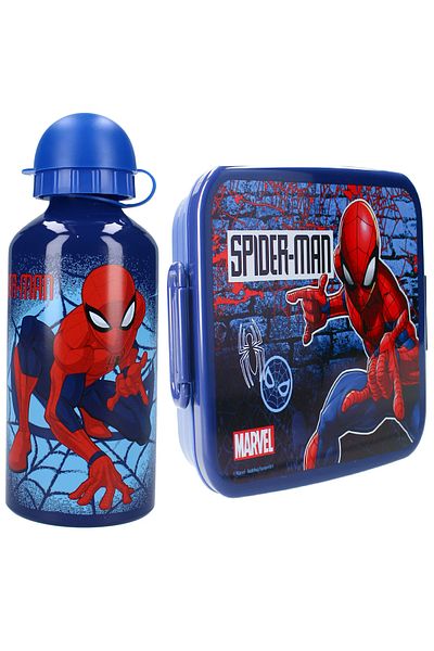 SPIDERMAN Sandwich box set, BPA-free, 16x13x5 cm and aluminum water bottle, multicolor, 500 ml, Spiderman