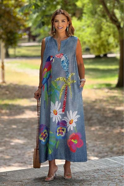 Nevin Kaya Moda Blue Parrot Zero Sleeve Dress