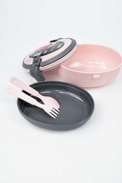 birizmoda Two-Tier Lunch Box with Spoon and Fork - Pink