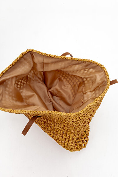 Dericlub Deri Club Women's Straw Handmade Shoulder Bag Zy 25002 Brown