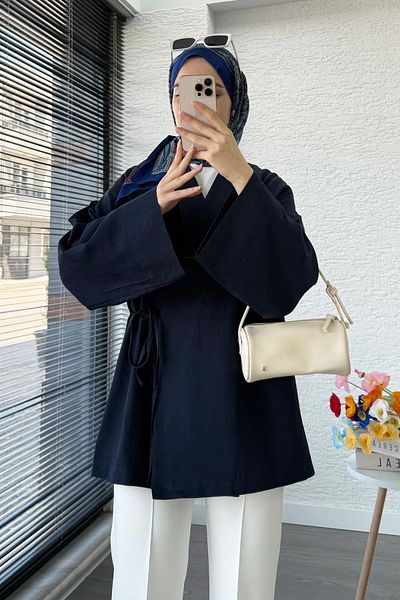MELEK ARAZ Wrap Tie Kimono - Navy Blue