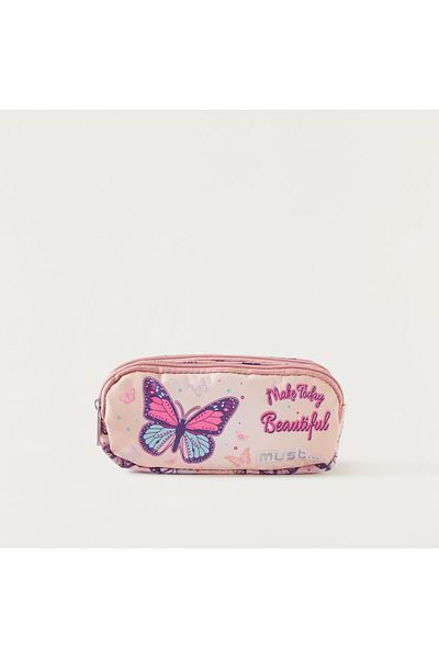 MUST Butterfly Print Pencil Pouch with Zip Closure
