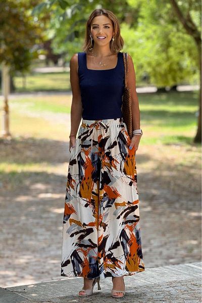 Nevin Kaya Moda Italian Orange Dali 100% Cotton Viscose Trousers