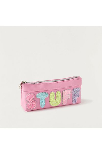 OMG Applique Detail Pencil Pouch with Zip Closure