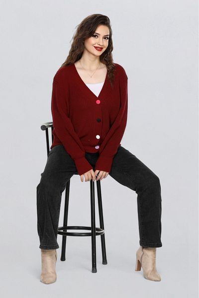 EZGİ KILINÇ Women's Colorful Button Detailed Knitted Cardigan