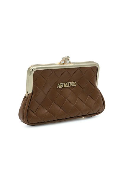 Armine Tan Quilted Knitted Pattern Clip-On Vintage Wallet C29