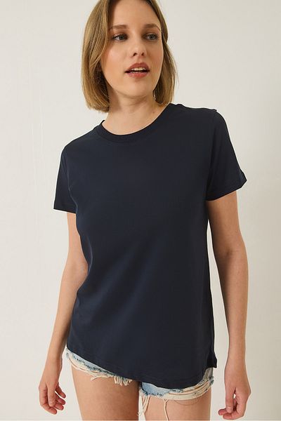 Bianco Lucci Women's 100% Organic Cotton Comfort Fit Back Long Basic T-Shirt 60602049