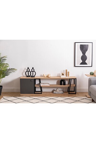 Vivense LİSSA DOLAPLI TV SEHPASI, SAFİR MEŞE SİYAH