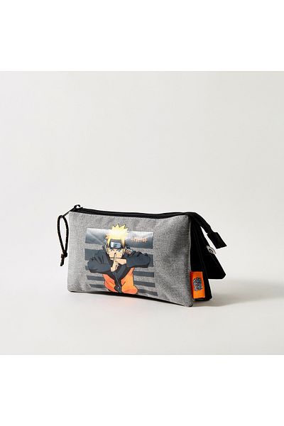 NARUTO Ninja Way Print 3-Compartment Pencil Pouch with Zip Closure