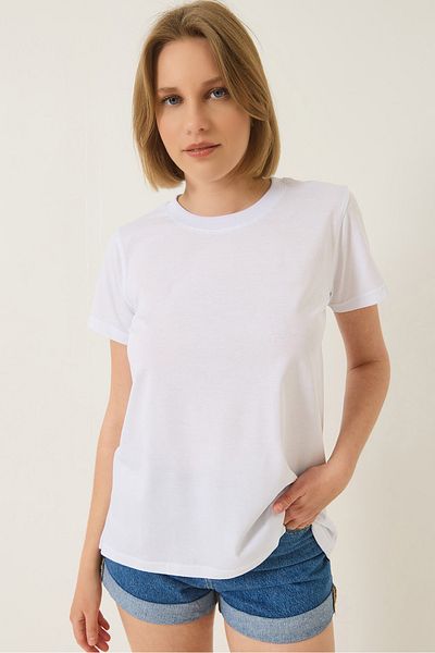 Bianco Lucci Women's 100% Organic Cotton Comfort Fit Back Long Basic T-Shirt 60602049