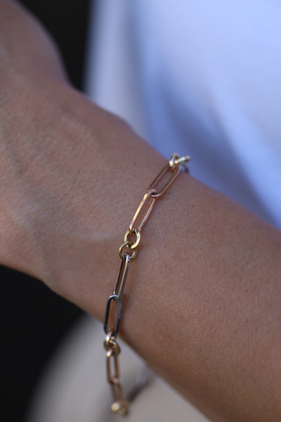 Yenigün Kuyumculuk 14 Ayar Altın Üç Renkli Minik Halka Detaylı Ataç Zincir Bi...