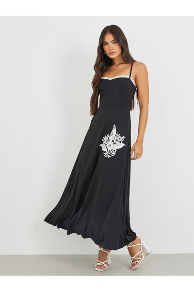 Styli Lace Insert Strappy A-Line Maxi Dress
