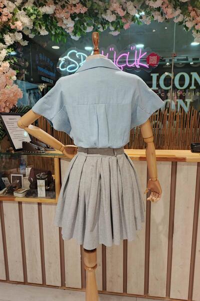 Eswomes Kontrast Renklı Gömlek Elbise bebe mavi