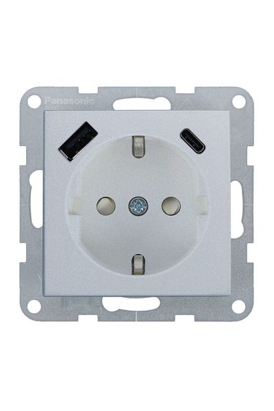 PANASONIC Schuko Outlet with Child Protection and USB A+C QuickCharge Karre Plus 55 Silver