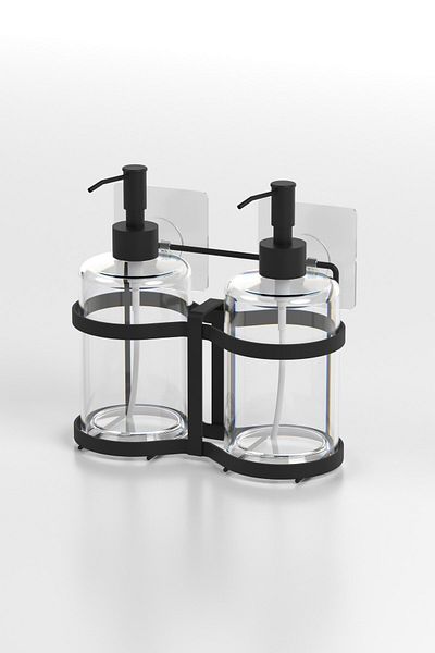 Tekno-tel 2-компонентна самозалепваща се стъклена бутилка с течен сапун, поставка, черна ST405