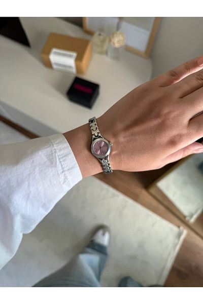RoseandRoses Aste Puzzle Design Cord Minimal Women Wrist Watch Silver (Pink Dial)
