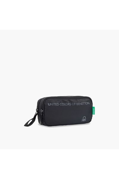 United Colors of Benetton UCB Logo Print 2-Compartment Pencil Pouch with Zip Closure