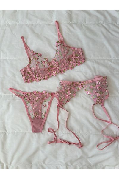 Feruzdesign Pink Polina Underwire Garter Suit