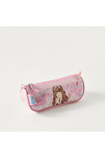 minmie Butterfly Print Pencil Pouch with Zip Closure