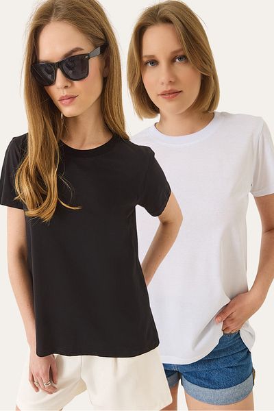 Bianco Lucci Women's 100% Organic Cotton Comfort Fit Back Long Basic Double T-Shirt 60602057