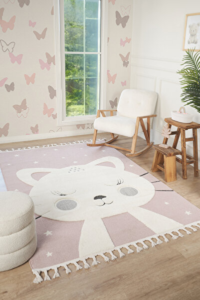 venucci home & living Quincey Bukleli Yumuşak Peluş Post Pembe Çocuk Odası Ha...