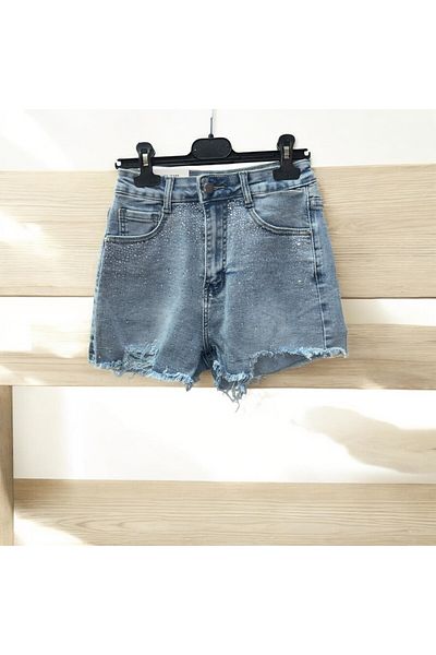 MiMi Pantaloni scurți din denim cu strasuri