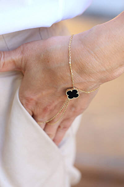 Yenigün Kuyumculuk 14 Ayar Altın Siyah Taşlı Yoncalı Şahmeran