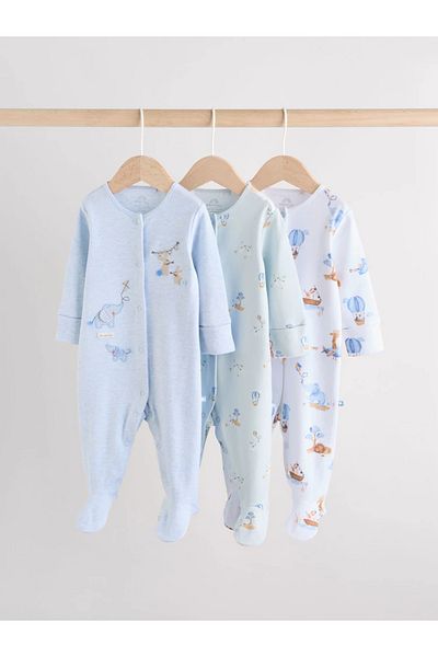Next Baby 100% Organic Cotton Blue/White Colored Elephant Patterned 3-Piece Sleeping Bag Set with Snap Fasteners Alyaw3103