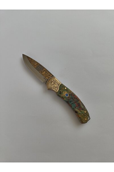 Krc Knife N690 Çelik Stabilize Kabze Altın İşlemeli Gravürlü Pirinç Balçaklı ...