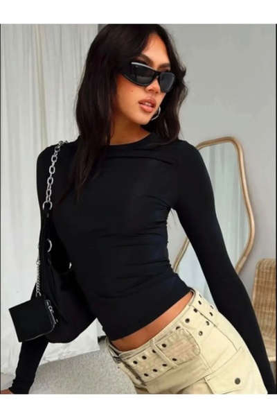 RockMore ياقة دائرية أساسية بأكمام طويلة وقص طويلة