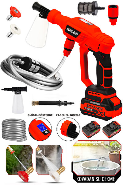 Graizer Powerforge Yüksek Basınçlı Kömürsüz Motor Akülü Oto Araba Yıkama Makinesi Şarjlı-Kırmızı