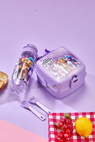 ALİNA HOME pony karakterli 500ml suluk/matara kendinden kaşıklı 2 katlı besle...