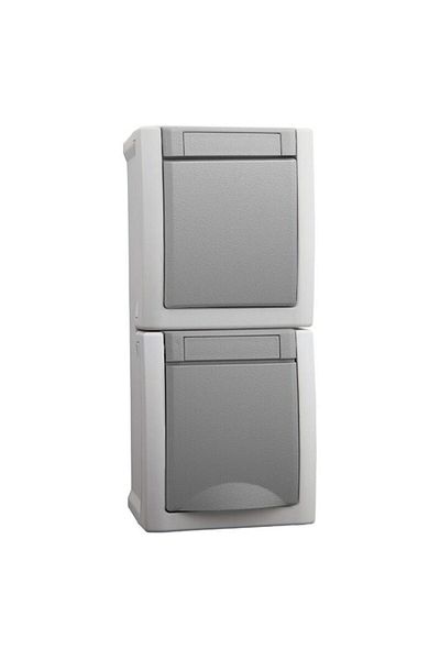 PANASONIC Socket Schuko + Stair Switch IP54 Gray Vertical