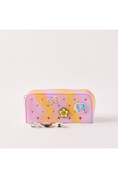 Lifestyle Heart Textured Pencil Pouch with 6 Jibbitz Charms