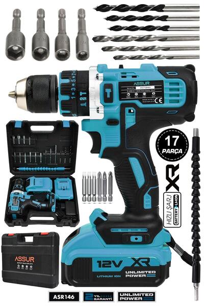 ASSUR 12V Çift Akülü Vidalama Çelik Mandren Darbeli Şarjlı Matkap