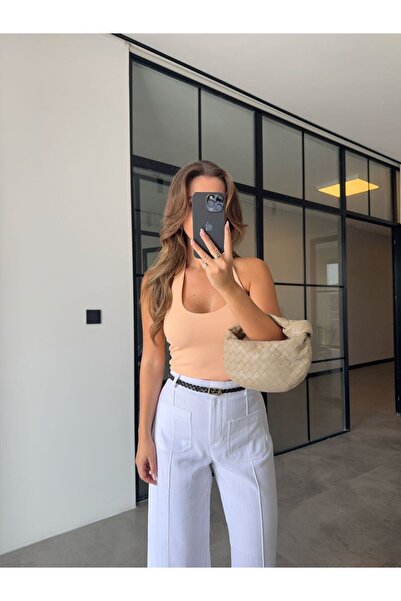 BB Bensu Buyruk Orange Bluz with Crossed Collar