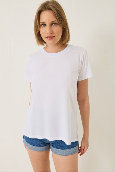 Bianco Lucci Women's 100% Organic Cotton Comfort Fit Back Long Basic T-Shirt 60602049