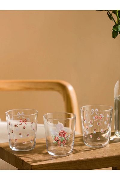 LC Waikiki Lcw Home Mixed Printed Glass Water Cup Set of 3 315 ml