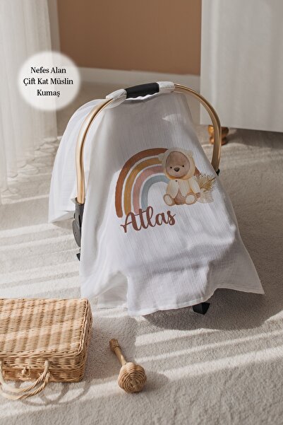 100% Cotton Name Double Layer Muslin Stroller Cover-Teddy Bear