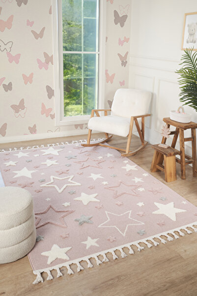 venucci home & living Quincey Bukleli Yumuşak Peluş Post Pembe Çocuk Odası Ha...