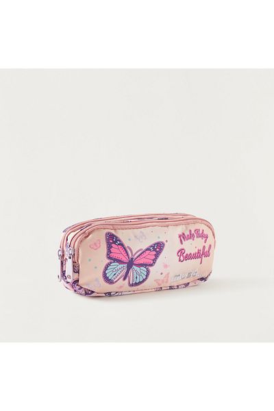 MUST Butterfly Print Pencil Pouch with Zip Closure
