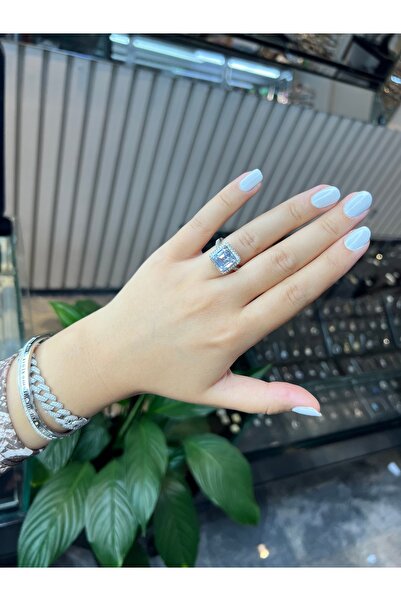925Silver Kare baget yüzük ( tek sıra taşlı)